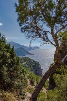 Sunset over the mountains and the ocean southwest of the island of Palma de Mallorca in Spain