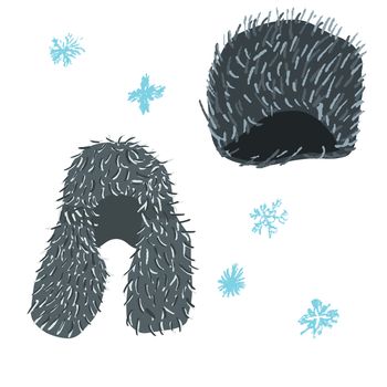 Winter fur hats. illustration of faux fur hats isolated on white background. Poster design element.