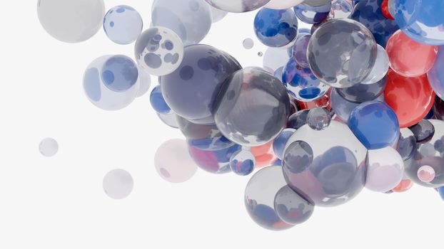 Abstract background with 3d spheres. Glass and plastic. 3D illustration. Modern trendy design