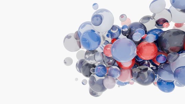 Abstract background with 3d spheres. Glass and plastic. 3D illustration. Modern trendy design