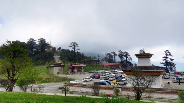 A beautiful view of the dochula pass in Bhutan which a famous tourist place.                               