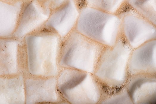 Background with Marshmallow in Hot Chocolate. View from Above.