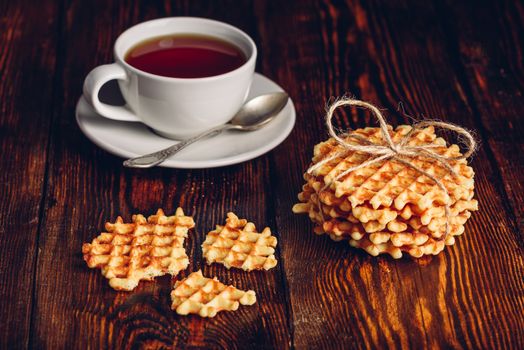 Rustic Breakfast with Hommade Waffles and Cup Tea.