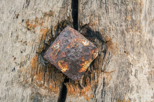 Background-headed iron nails, a rusty old dirty used as an illustration.