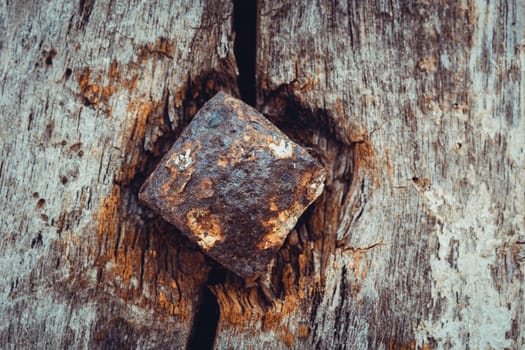 Background-headed iron nails, a rusty old dirty used as an illustration.