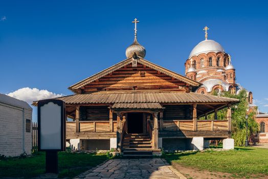 Entrance to the Wooden Holy Trinity Church of John the Baptist Monastery in City-Island Sviyazhsk, Russia.