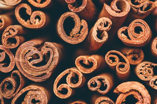 Background of Cinnamon Sticks. View from Above.