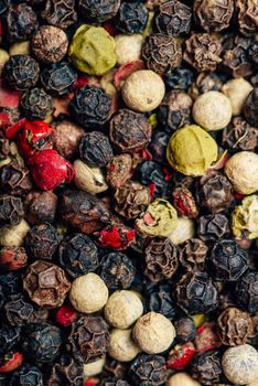 Background of Different Color Peppercorns. View from Above.