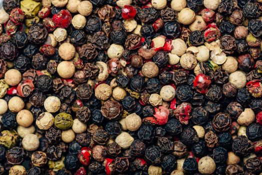 Background of Different Color Peppercorns. View from Above.