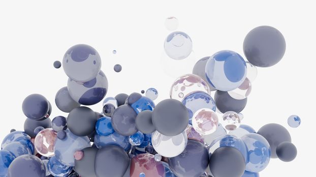 Abstract background with 3d spheres. Glass and plastic. 3D illustration. Modern trendy design