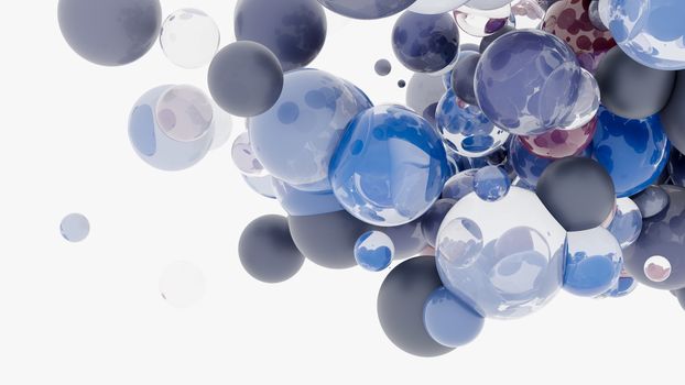 Abstract background with 3d spheres. Glass and plastic. 3D illustration. Modern trendy design