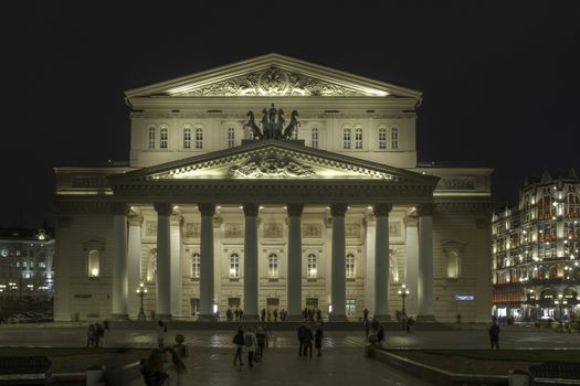 Moscow, Russia - June 17, 2018: Bolshoi Theatre Ballet and Opera House, night view in Moscow, Russia.