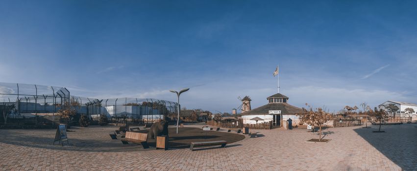 Odessa, Ukraine - 10.20.2018. Panoramic view of biopark and zoo near Odessa, Ukraine in a sunny autumn day