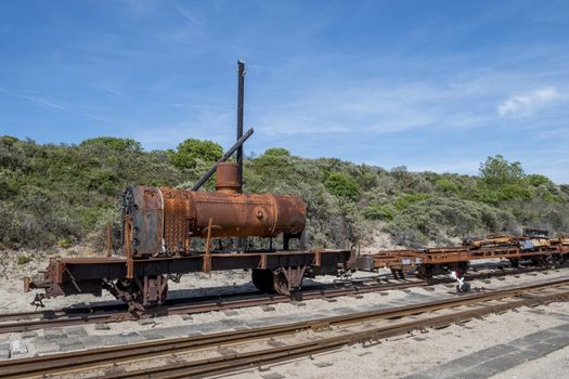 old rusted steam vessel used for trains in museum in ouddorp holland
