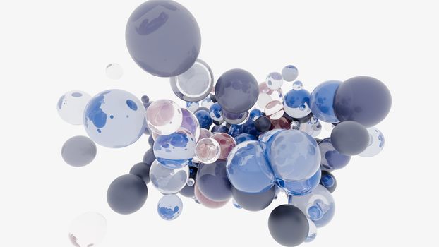 Abstract background with 3d spheres. Glass and plastic. 3D illustration. Modern trendy design