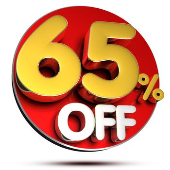 65 percent off 3D rendering on white background.with Clipping Path.
