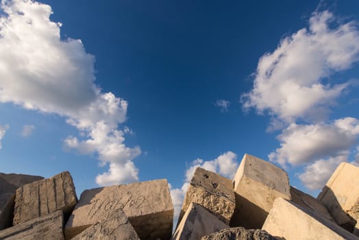 Granite rocks and ocean water in a Cancun beach, Mexico.