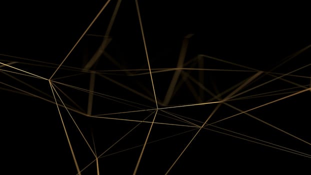 Gold lines on black background. Golden polygonal luxury network shine glitter design. 3D render