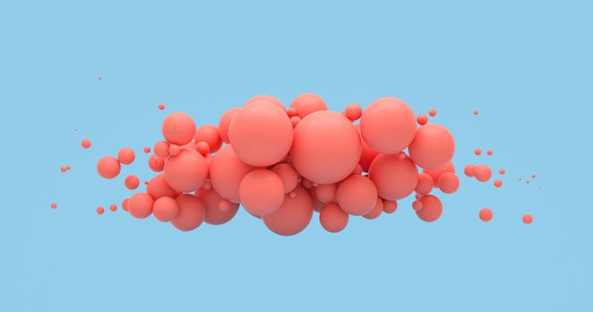 Abstract background with coral living spheres on blue. Fashion sale banner design. 3D render