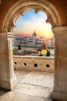 View on Budapest from Fishing Bastion at sunrise