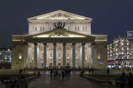 Moscow, Russia - June 17, 2018: Bolshoi Theatre Ballet and Opera House, night view in Moscow, Russia.