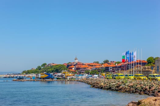 Nesebar, Bulgaria - May 29, 2019: Nesebar (Often Transcribed As Nessebar) Is An Ancient City And One Of The Major Seaside Resorts On The Bulgarian Black Sea Coast, Located In Burgas Province.