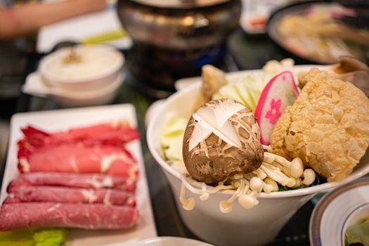 Assortment of fresh ingredients for Taiwanese hot pot.