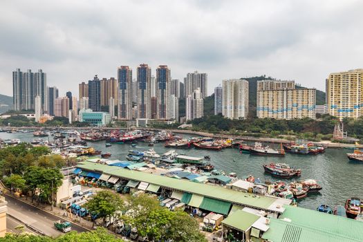 Aerial view of the Aberdeen Harbour (Aberdeen Typhoon Shelter) in Hong Kong