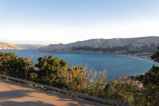 Summer bay shore in the Adriatic sea, Croatia. View from the hill