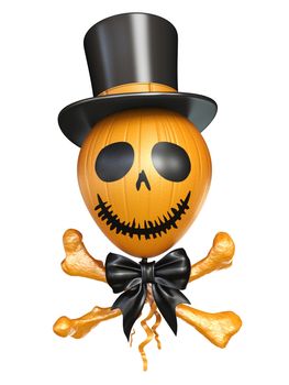 Scary balloon head with bones for Halloween 3D rendering illustration isolated on white background