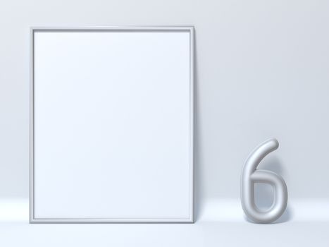 Mock up picture frame Number 6 SIX 3D render illustration