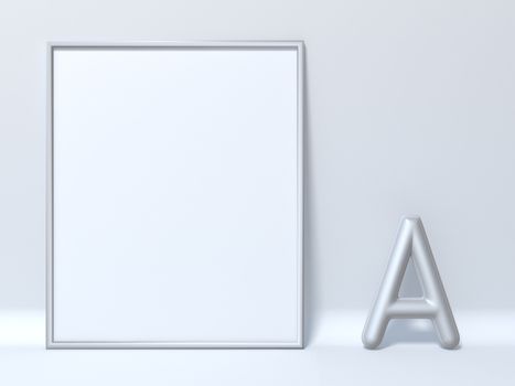 Mock up picture frame Letter A 3D render illustration