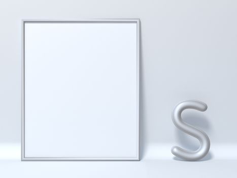 Mock up picture frame Letter S 3D render illustration
