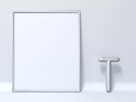 Mock up picture frame Letter T 3D render illustration