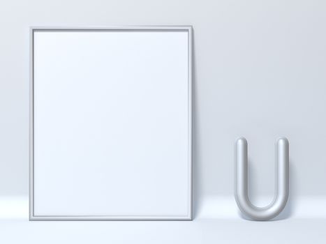 Mock up picture frame Letter U 3D render illustration