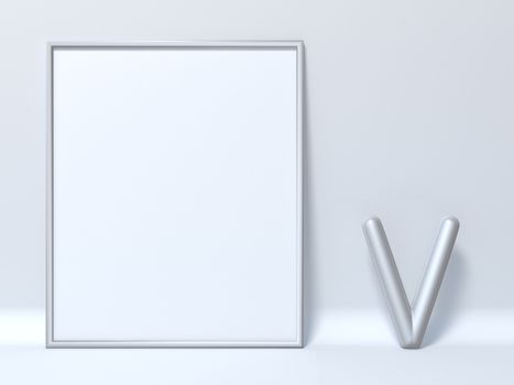 Mock up picture frame Letter V 3D render illustration