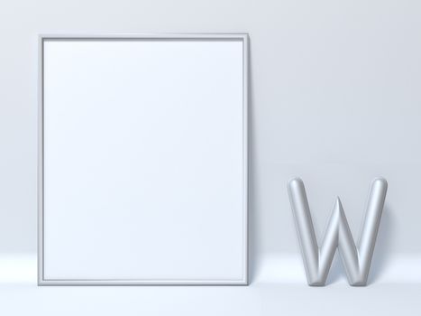 Mock up picture frame Letter W 3D render illustration
