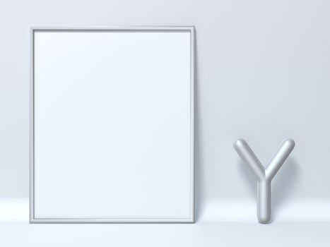Mock up picture frame Letter Y 3D render illustration