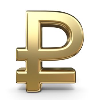Golden currency symbol RUBLE 3D render illustration isolated on white