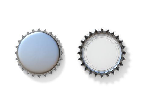 Silver bottle caps 3D render illustration isolated on white background