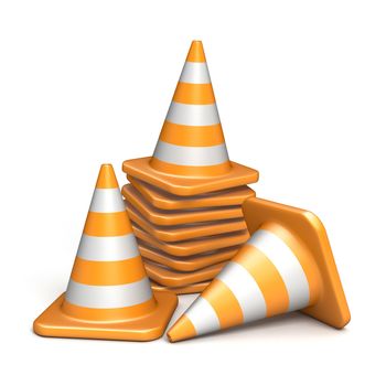 Traffic cones 3D render illustration isolated on white background