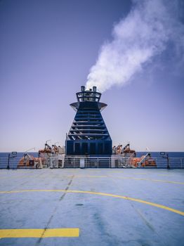 Ferry Exhaust Gas during a travel in the sea