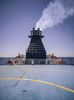 Ferry Exhaust Gas during a travel in the sea