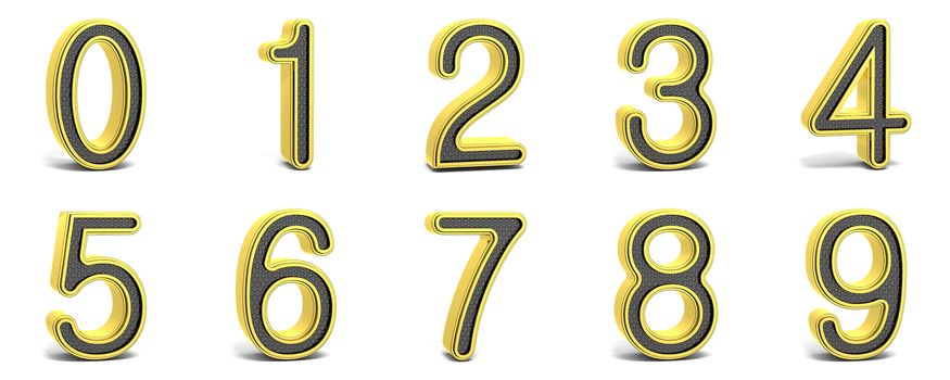 Golden and black round font numbers 3D render illustration isolated on white background