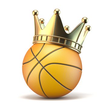 Golden crown on basketball ball 3D render illustration isolated on white background