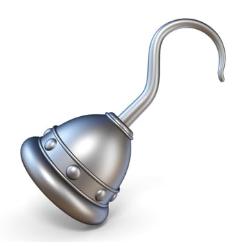 Silver pirate hook 3D render illustration isolated on white background