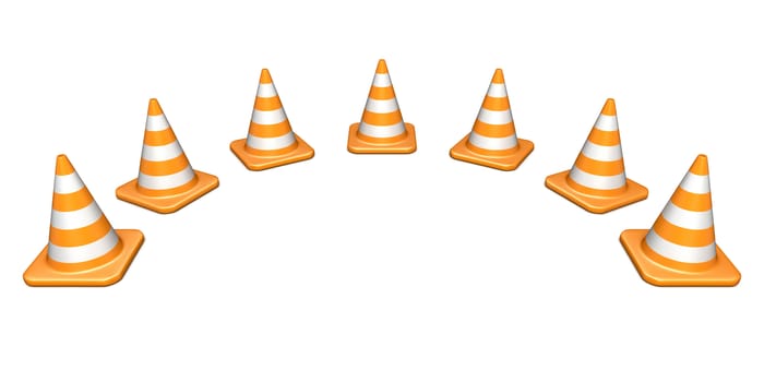 Traffic cones shaped arc 3D render illustration isolated on white background