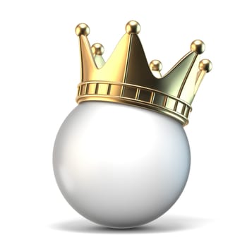 Golden crown on white ball 3D render illustration isolated on white background