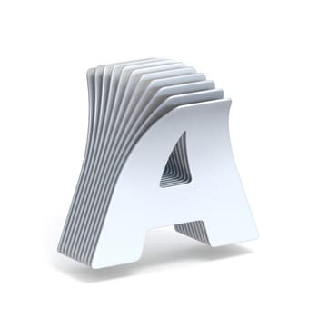Curved paper sheets Letter A 3D render illustration isolated on white background