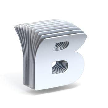 Curved paper sheets Letter B 3D render illustration isolated on white background